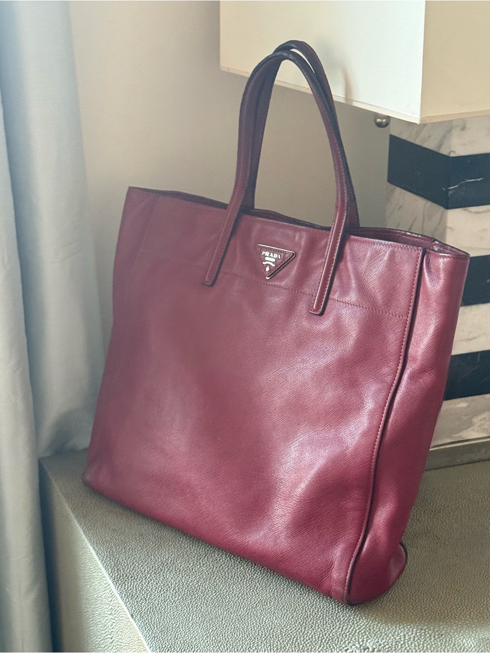Prada Saffiano Lux Cherry Red/Cerise Top Handle Tote